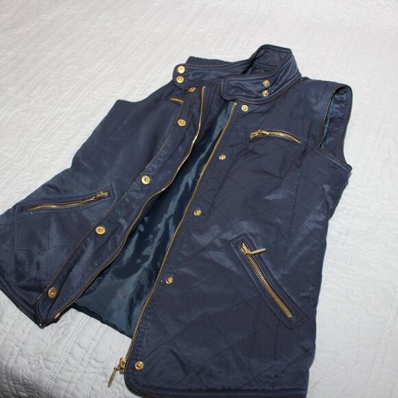 Pendleton Womens Navy Camas Vest Gold Hardware Faux Leather Trim Quilted Size Sm - Picture 7 of 10